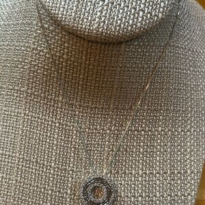 Sterling Silver Round Designed Pendant Necklace with a Halo of CZ Stones